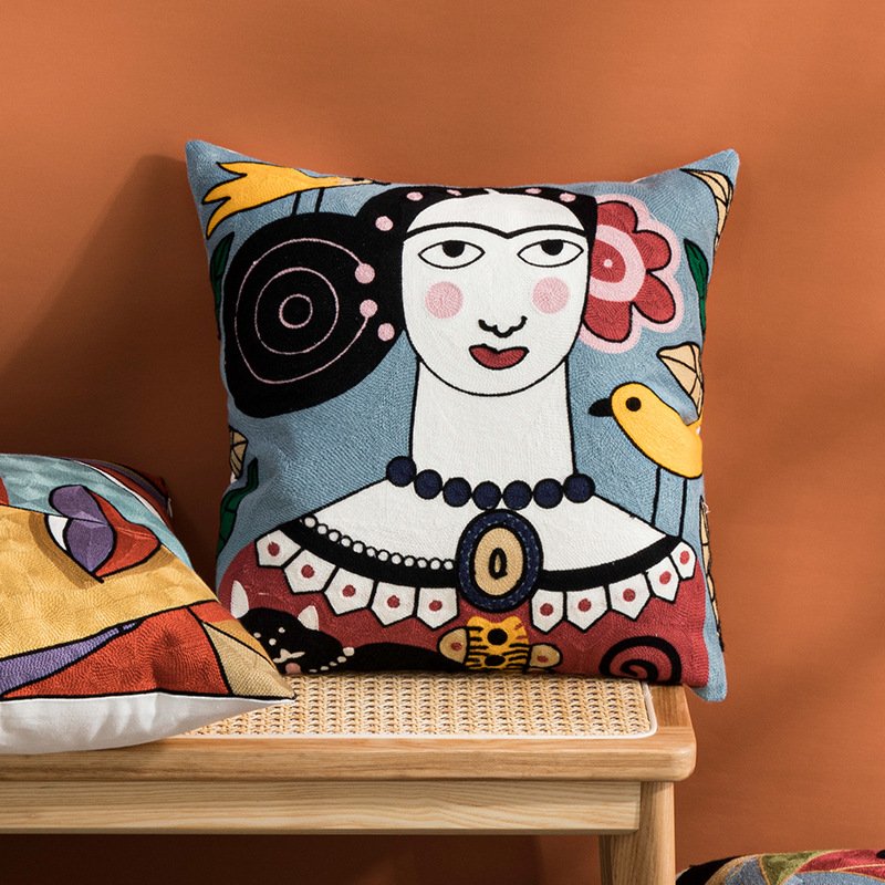 Decorative Embroidery Pillow Case Cotton Fashion Girl Sofa Couch Cushion Cover