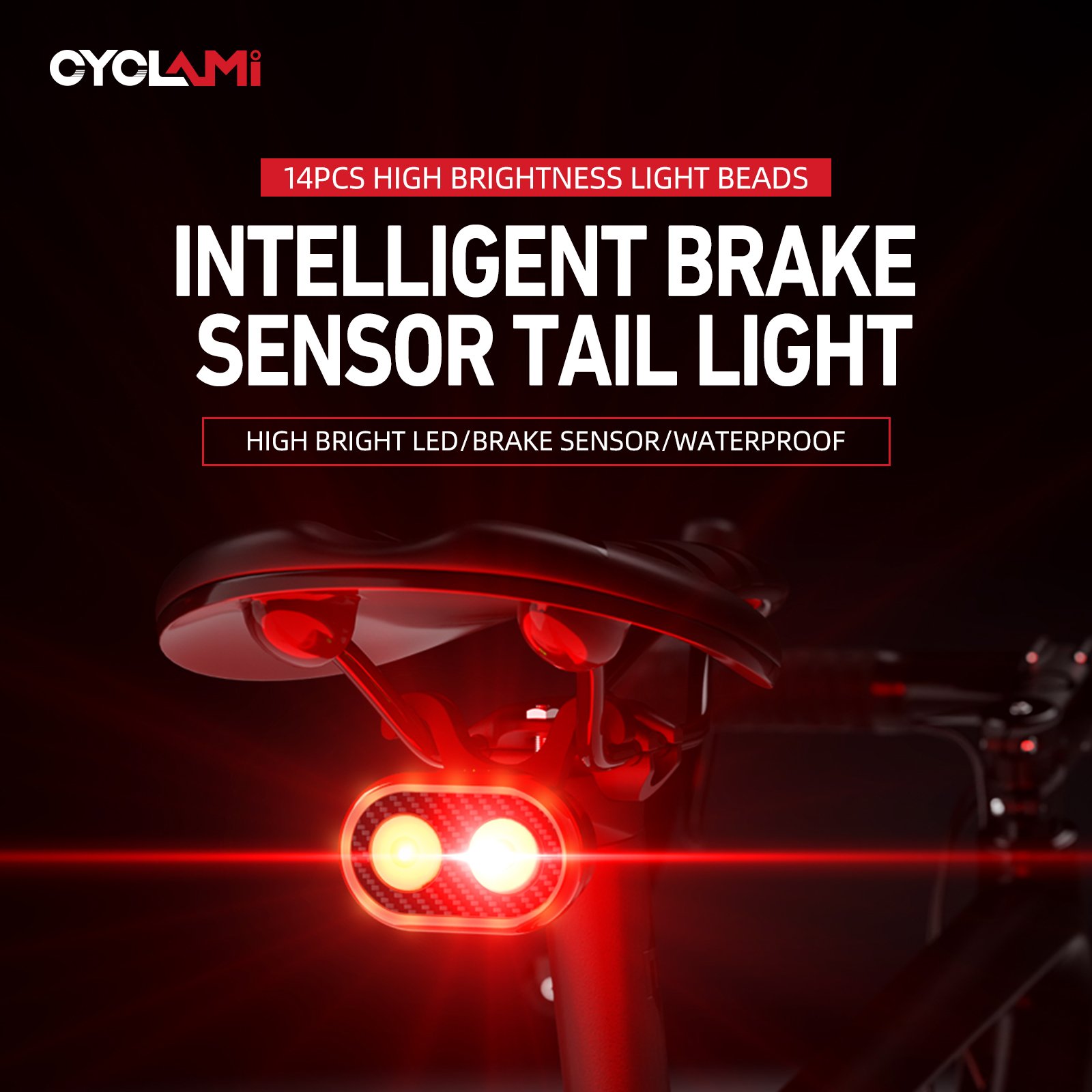 CYCLAMI New Bicycle Smart Brake Tail Light MTB Road Bike Auto Brake Sensing Light IPX6 Waterproof LED Warning Rear Lamp
