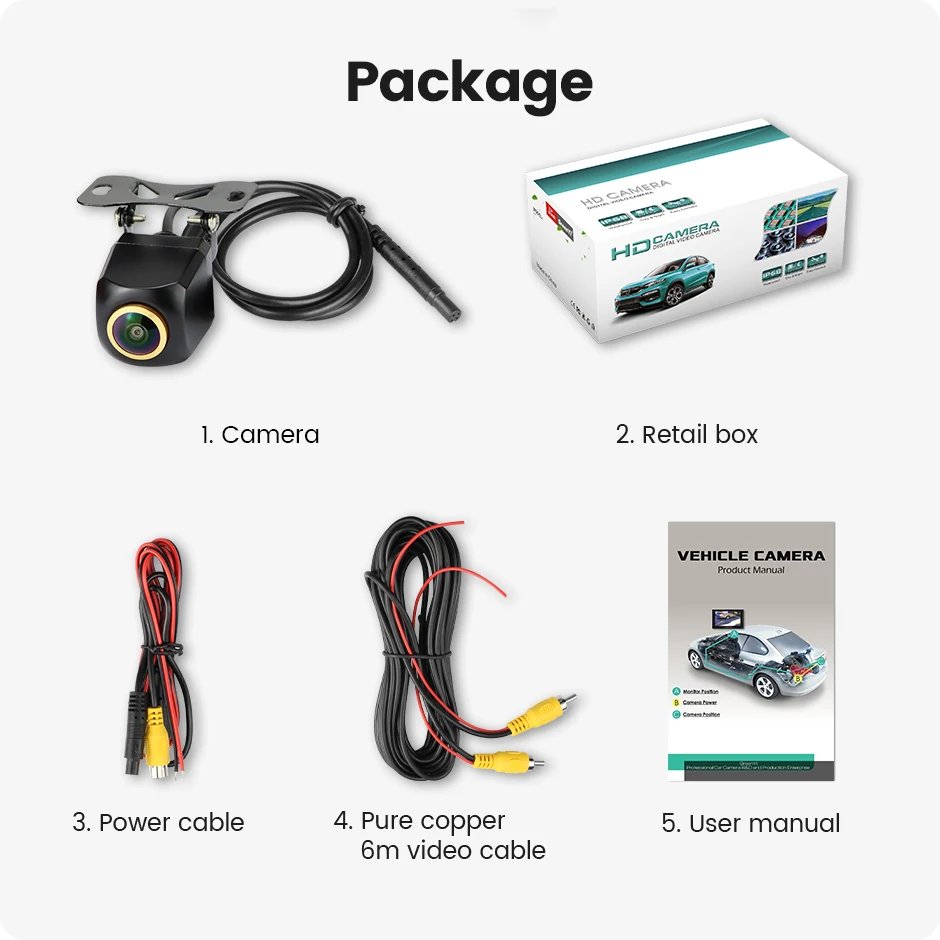 Vehicle Reversing Rear View Camera AHD 1920x1080P 170 Degree Golden Fisheye Lens Full HD Night Vision Waterproof Chips IMX307