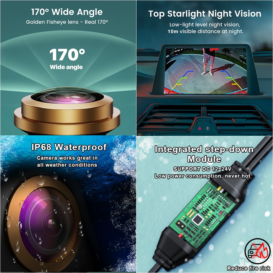 Vehicle Reversing Rear View Camera AHD 1920x1080P 170 Degree Golden Fisheye Lens Full HD Night Vision Waterproof Chips IMX307