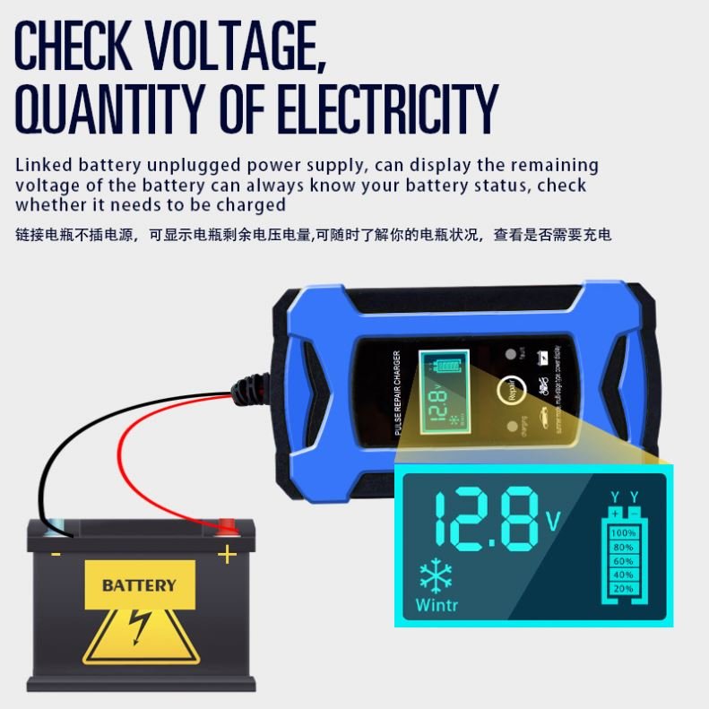 JINNUOYI Universal 12V 6A Pulse Repair Lead Acid Batteries Maintainer Auto Trickle Charger Automatic Smart Car Battery Charger
