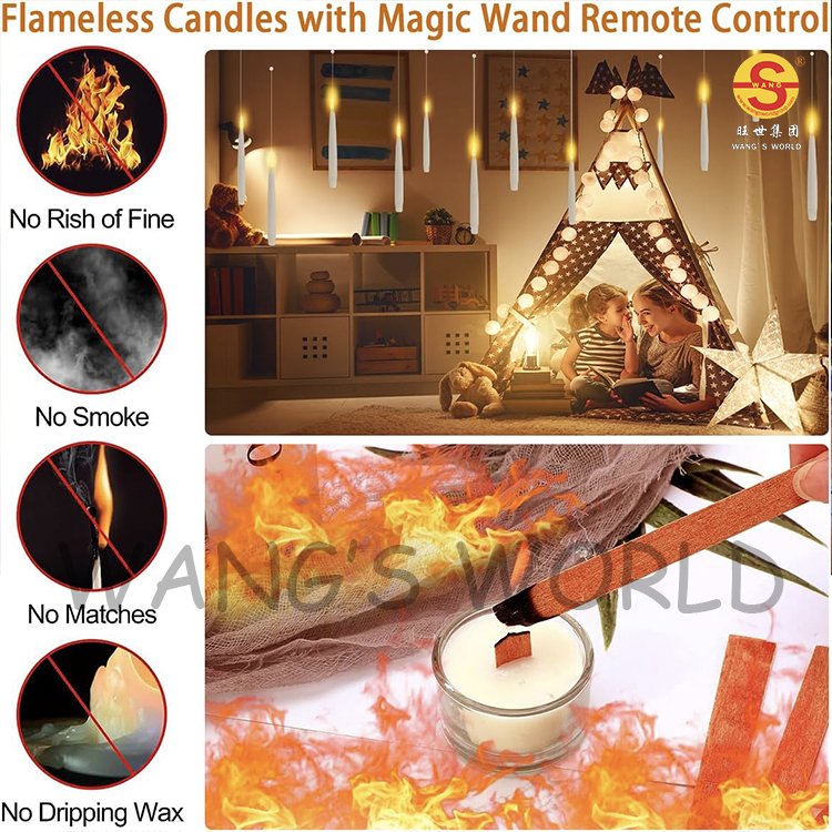 Set of 12 Floating Candles Hanging Battery Operated Ivory Flameless Magic Taper Wand Remote Control Candle Light With Remote