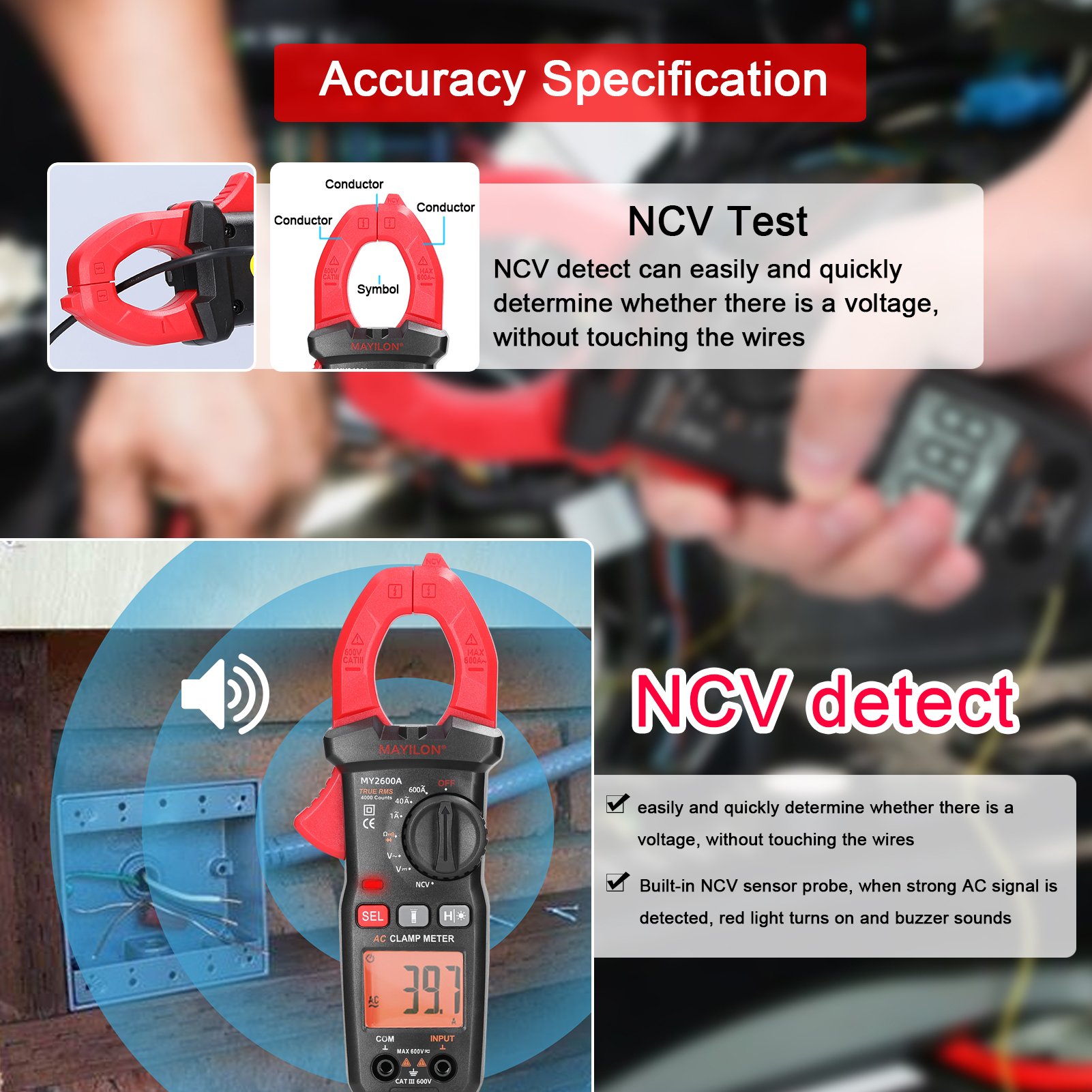 MY-2600A Digital Clamp Meter Multifunction 4000 Counts 600V Voltmeter Tester Amp NCV Test Current Resistance Volt Meter