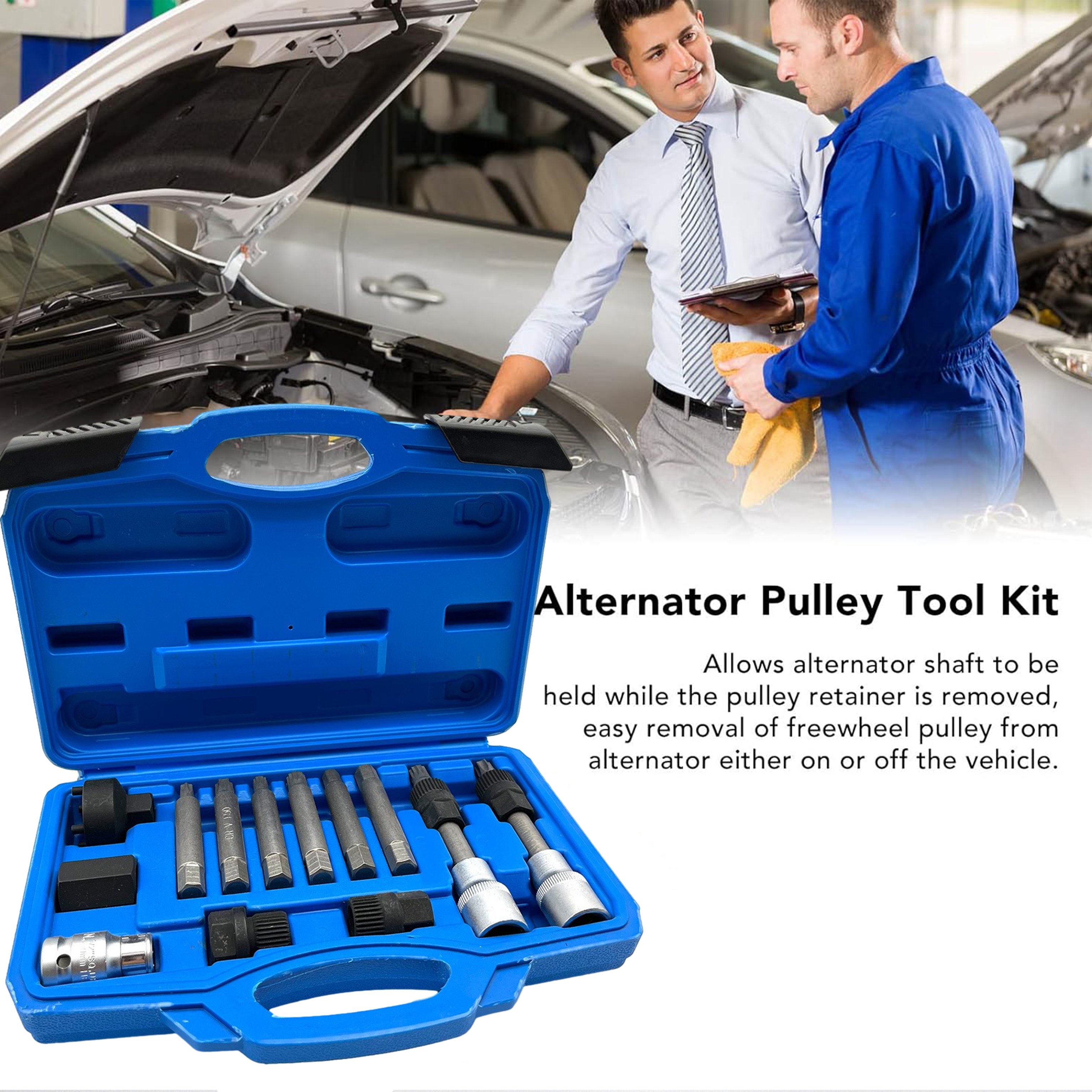 13pc Pulley Removal Wrench, Generator Belt Pulley Removal Hand Tools and Assembly Car Alternator Pulley Removal Tool