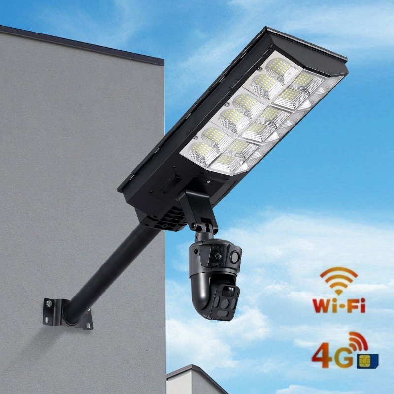 2000W 1000W Outdoor Solar LED Street Light with 3MP Dual Monitoring CCTV Wireless Camera Battery Powered 4G WiFi