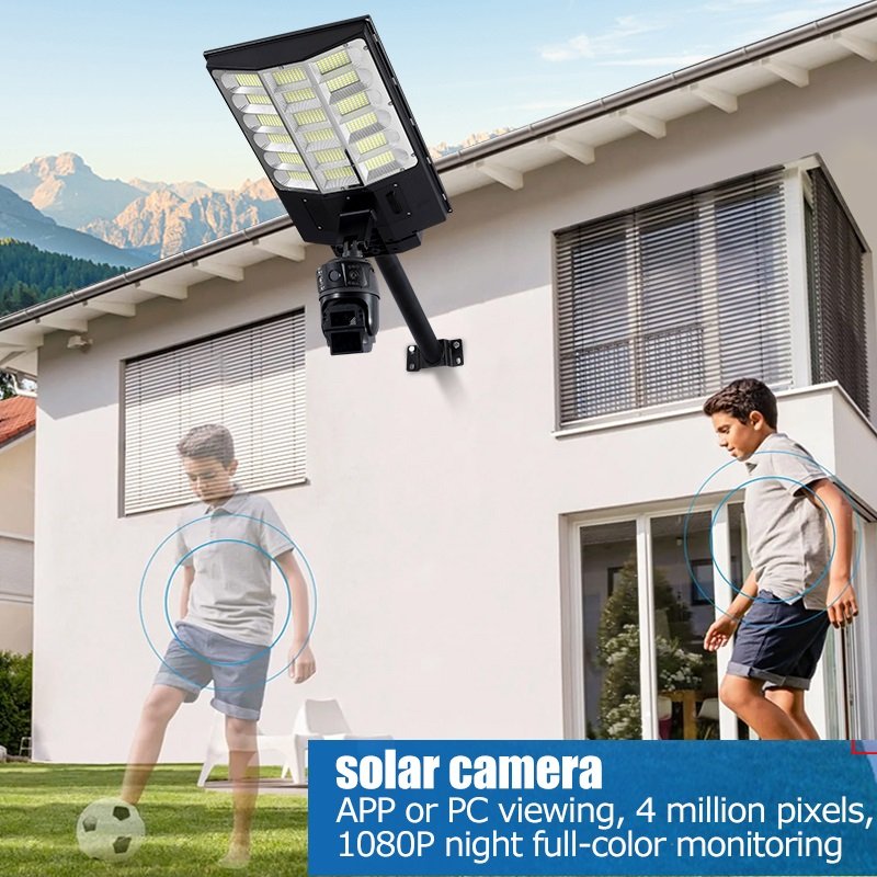 2000W 1000W Outdoor Solar LED Street Light with 3MP Dual Monitoring CCTV Wireless Camera Battery Powered 4G WiFi