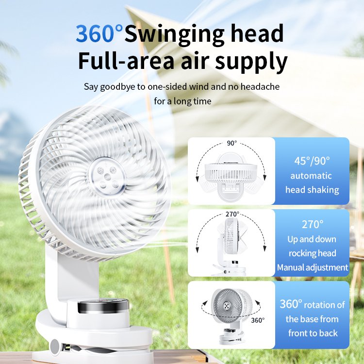 20000mAh Rechargeable Auto Oscillating Fans Powerful Wind Outdoor Camping Battery Operated Timer/Remote Portable Wearable Fans