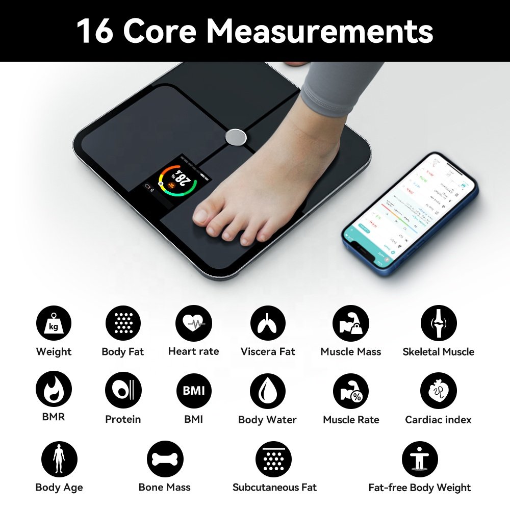 Digital Bathroom Fitness Body Fat Bathroom Smart Weight Body Fat Scale Heart Rate Auto Recording