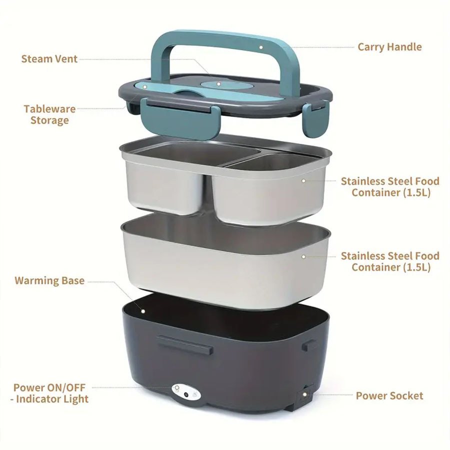 Electric Lunch Box Thermal Insulation Heating 2-in-1 Home Car Dual-use Stainless Steel Lunch Box Appliances Gifts