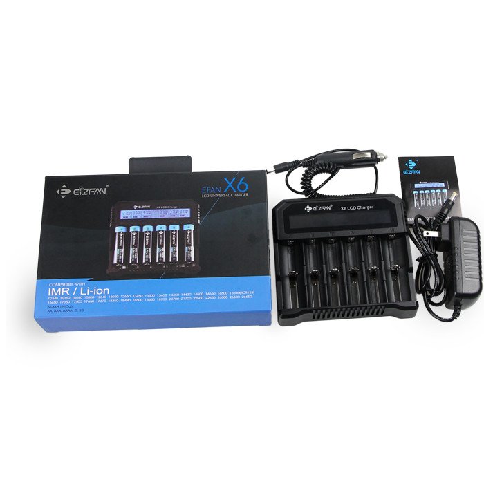 Power Bank Car Charging High Quality Efan X6 6 Slot Battery Charger 8A Adapter Charger for 3.7v 18500 18650 21700 Cell