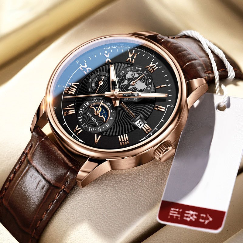 NJC New Fashion Men's Luxury Quartz Wristwatch with Leather Band Waterproof Luminous Sports Date Business Dial Window Glass Men