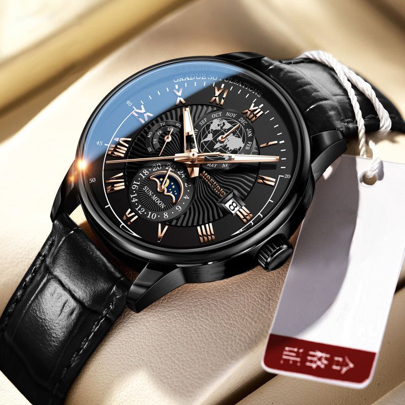 NJC New Fashion Men's Luxury Quartz Wristwatch with Leather Band Waterproof Luminous Sports Date Business Dial Window Glass Men