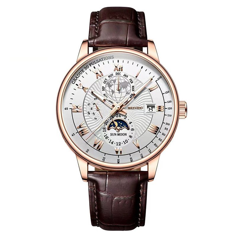 NJC New Fashion Men's Luxury Quartz Wristwatch with Leather Band Waterproof Luminous Sports Date Business Dial Window Glass Men
