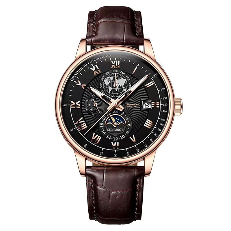 NJC New Fashion Men's Luxury Quartz Wristwatch with Leather Band Waterproof Luminous Sports Date Business Dial Window Glass Men