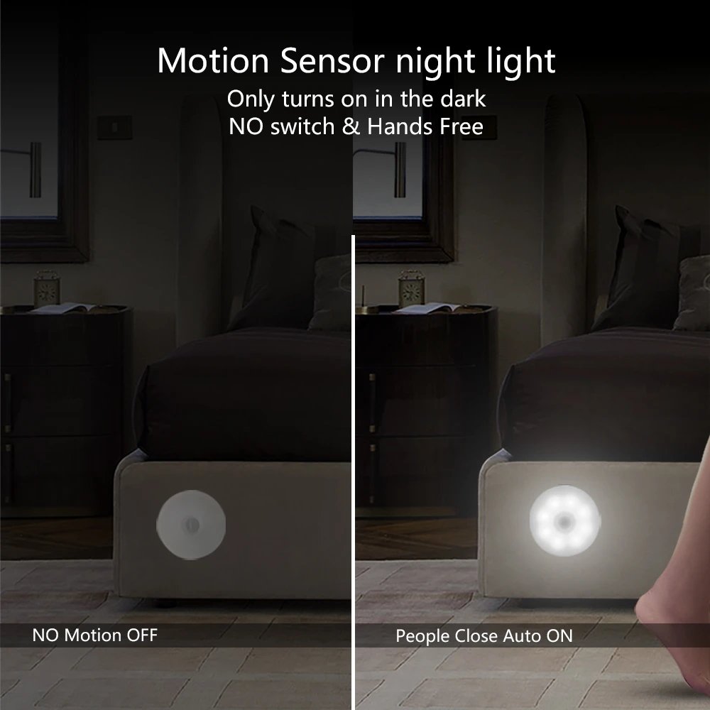 Motion Sensor Light USB 3AAA Battery Nightlights Wall Lamp for Cabinet Stairs Hallway Closet Wardrobe LED Night Lights