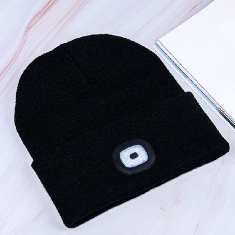 Rechargeable Winter Knitted LED Hat Head Light Warm Cap Head Lamp Night Light Flashlight LED Thick Beanies