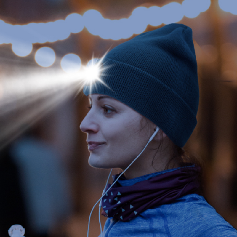 Rechargeable Winter Knitted LED Hat Head Light Warm Cap Head Lamp Night Light Flashlight LED Thick Beanies