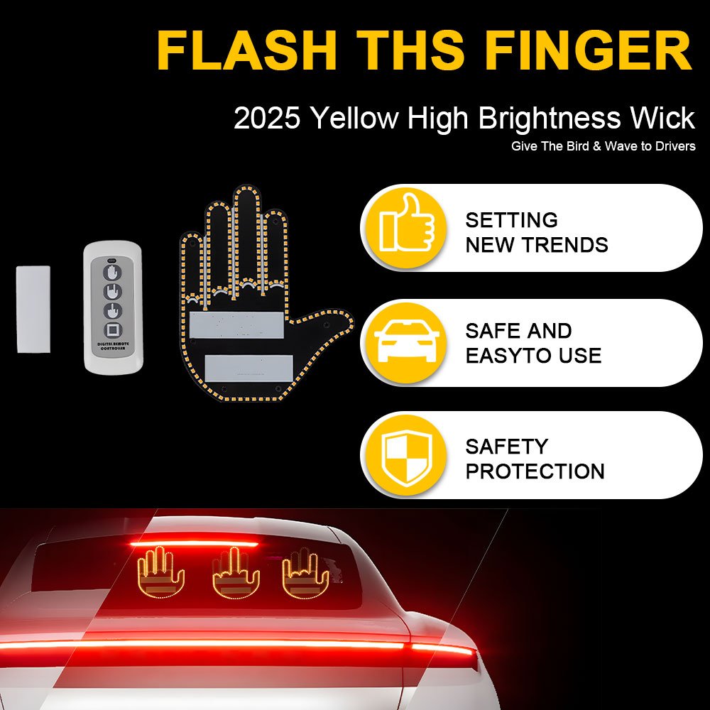 JHS New Cool Three Models Auto Car SUV Interior Rear Windshield Remote Control LED Amber Middle Finger Warning Brake Light