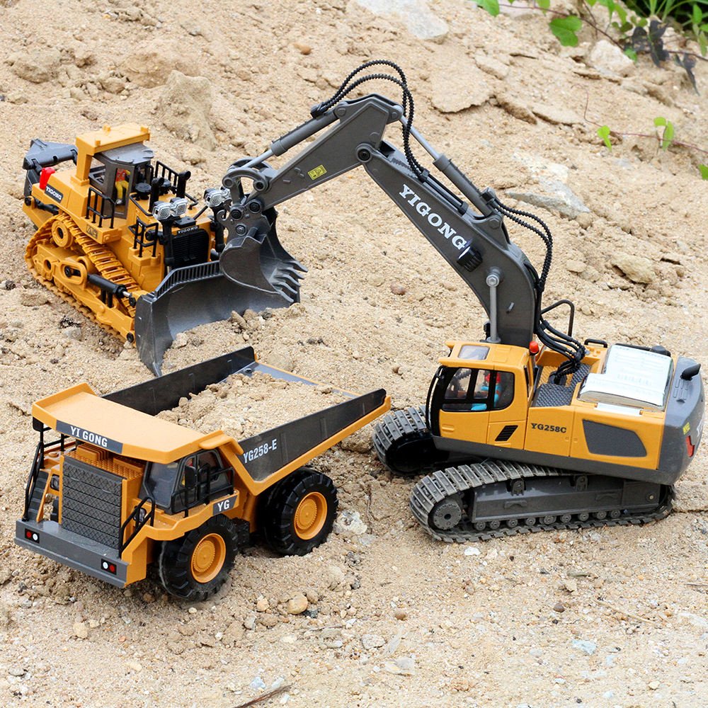 RC Excavator/Bulldozer 1/20 2.4GHz 11CH RC Construction Truck Engineering Vehicles Educational Toys for Kids with Light Music