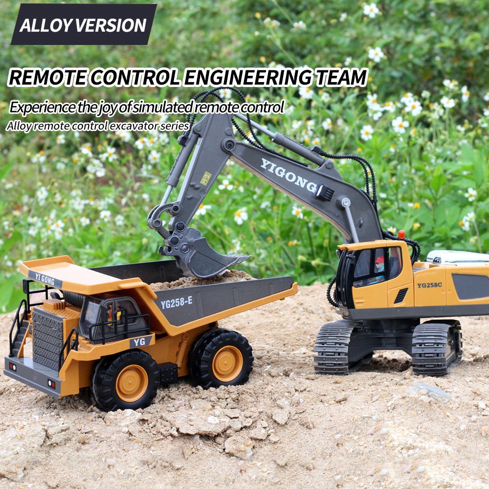 RC Excavator/Bulldozer 1/20 2.4GHz 11CH RC Construction Truck Engineering Vehicles Educational Toys for Kids with Light Music