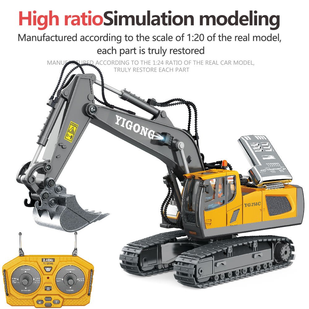 RC Excavator/Bulldozer 1/20 2.4GHz 11CH RC Construction Truck Engineering Vehicles Educational Toys for Kids with Light Music