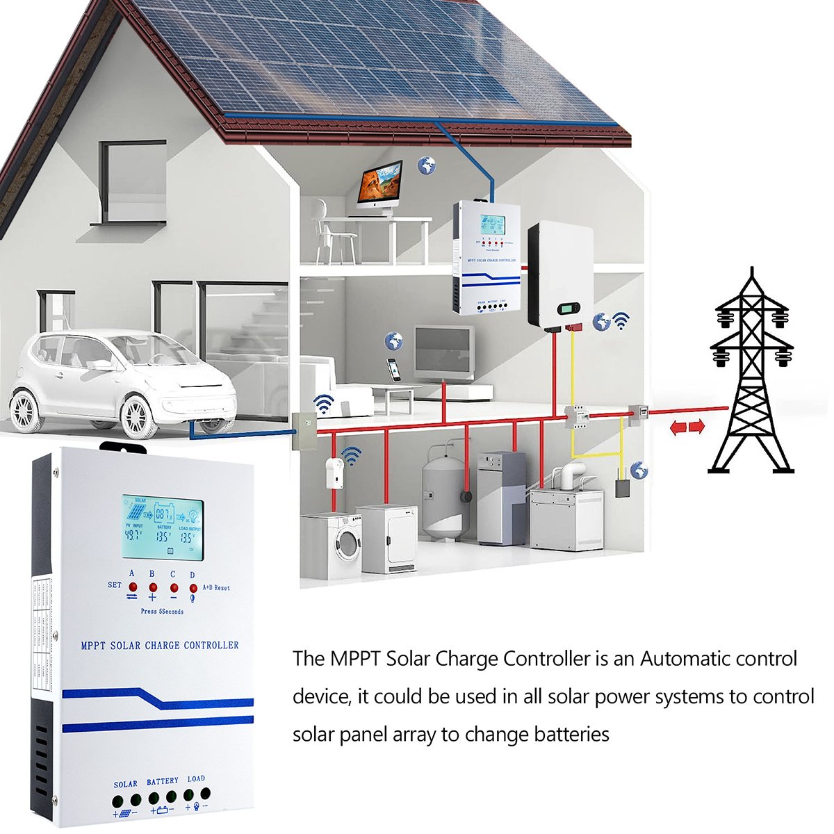 Y&H MPPT 60A Solar Charger Controller 12V 24V 36V 48V Auto Lifepo4 Battery Charger Solar Panel Regulator Max PV Input 160VDC