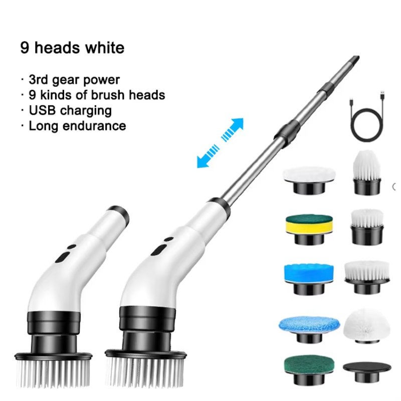 9 in 1 Auto Electric Cleaning Brush Multi-functional Home Bathroom Tub Tile Floor Cleaning Brushes for Household