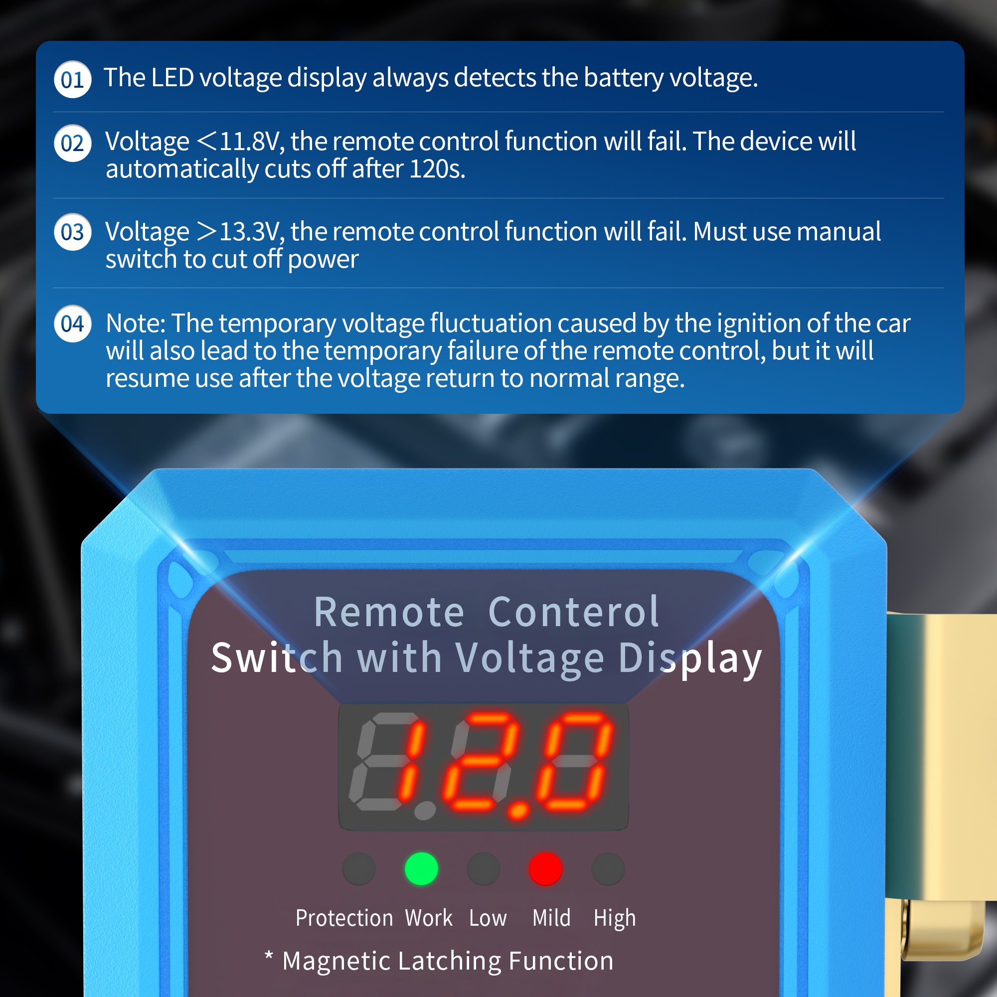 240A Remote Control Battery Disconnect Switch Magnetic Latching Auto Power-Off Remote Switch With Led Voltmeter Display for Car