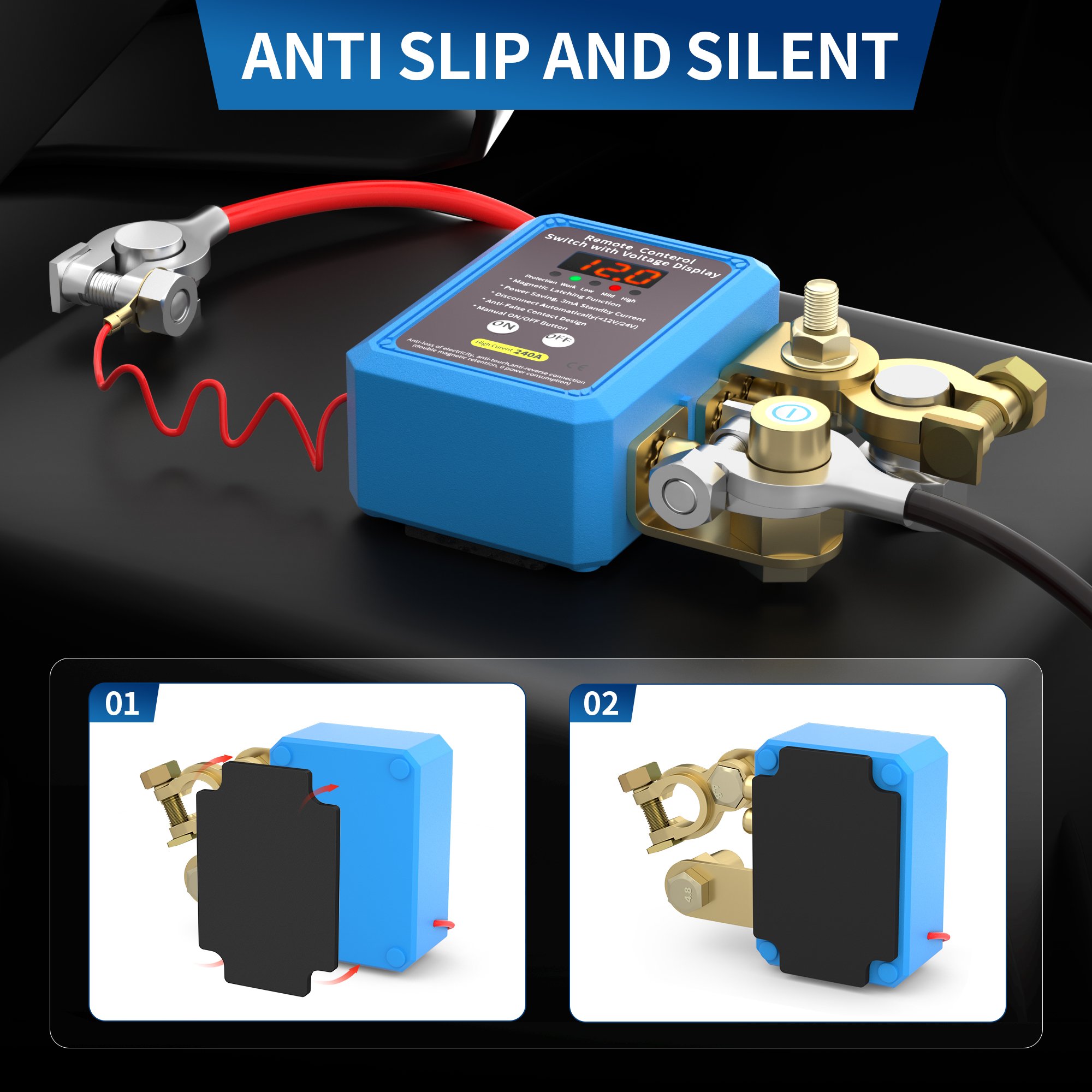 240A Remote Control Battery Disconnect Switch Magnetic Latching Auto Power-Off Remote Switch With Led Voltmeter Display for Car