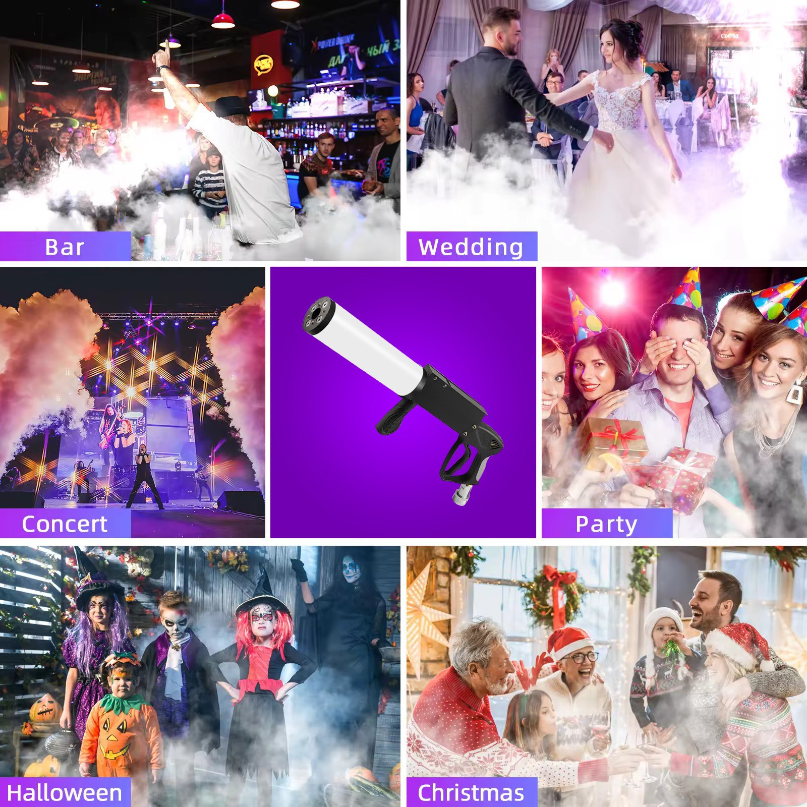 Patton Manual Control LED CO2 Gun 7 Color Auto Change Stage Effect for Wedding Disco DJ Nightclubs Includes Fog Confetti Machine