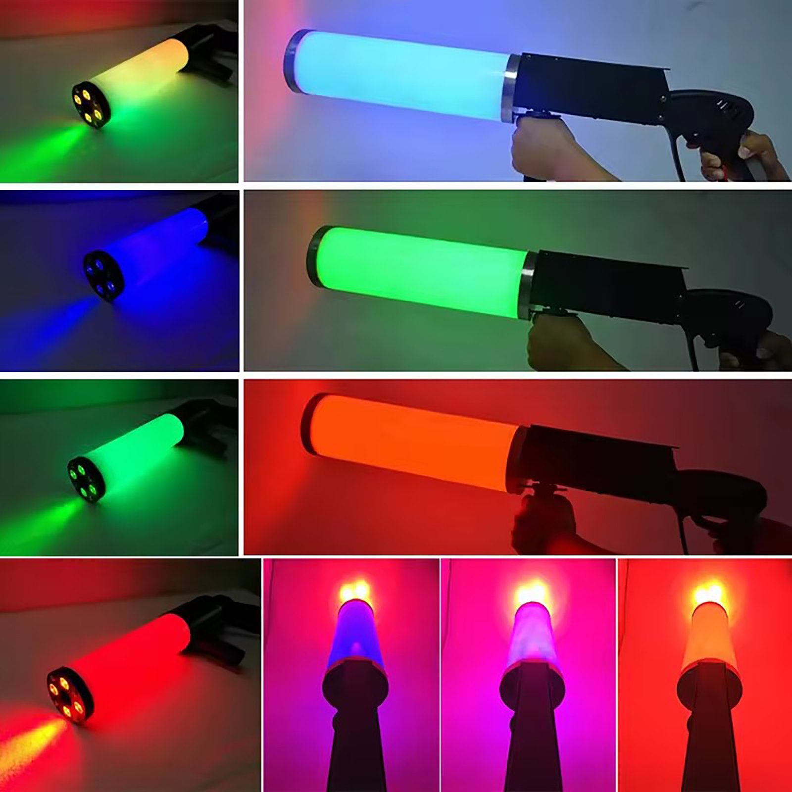 Patton Manual Control LED CO2 Gun 7 Color Auto Change Stage Effect for Wedding Disco DJ Nightclubs Includes Fog Confetti Machine