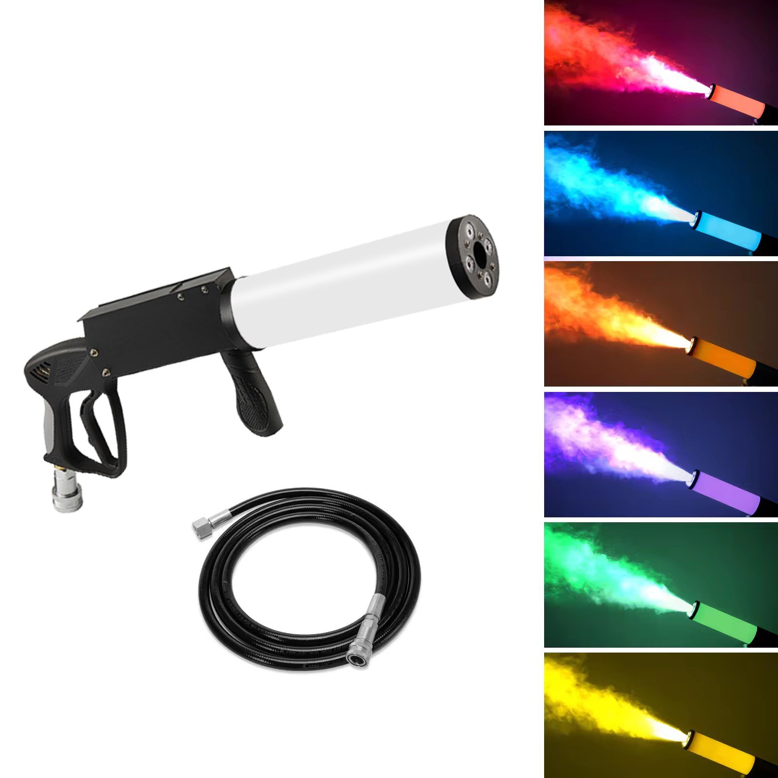 Patton Manual Control LED CO2 Gun 7 Color Auto Change Stage Effect for Wedding Disco DJ Nightclubs Includes Fog Confetti Machine
