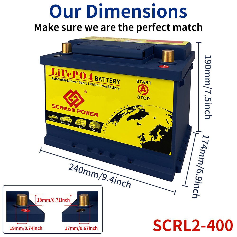 L2-400 BMS LFP 12.8v Lithium Iron Phosphate Cell Pack 1250A CCA 512Wh 12v 40Ah LifePo4 Motor Vehicle Starter Battery for Auto