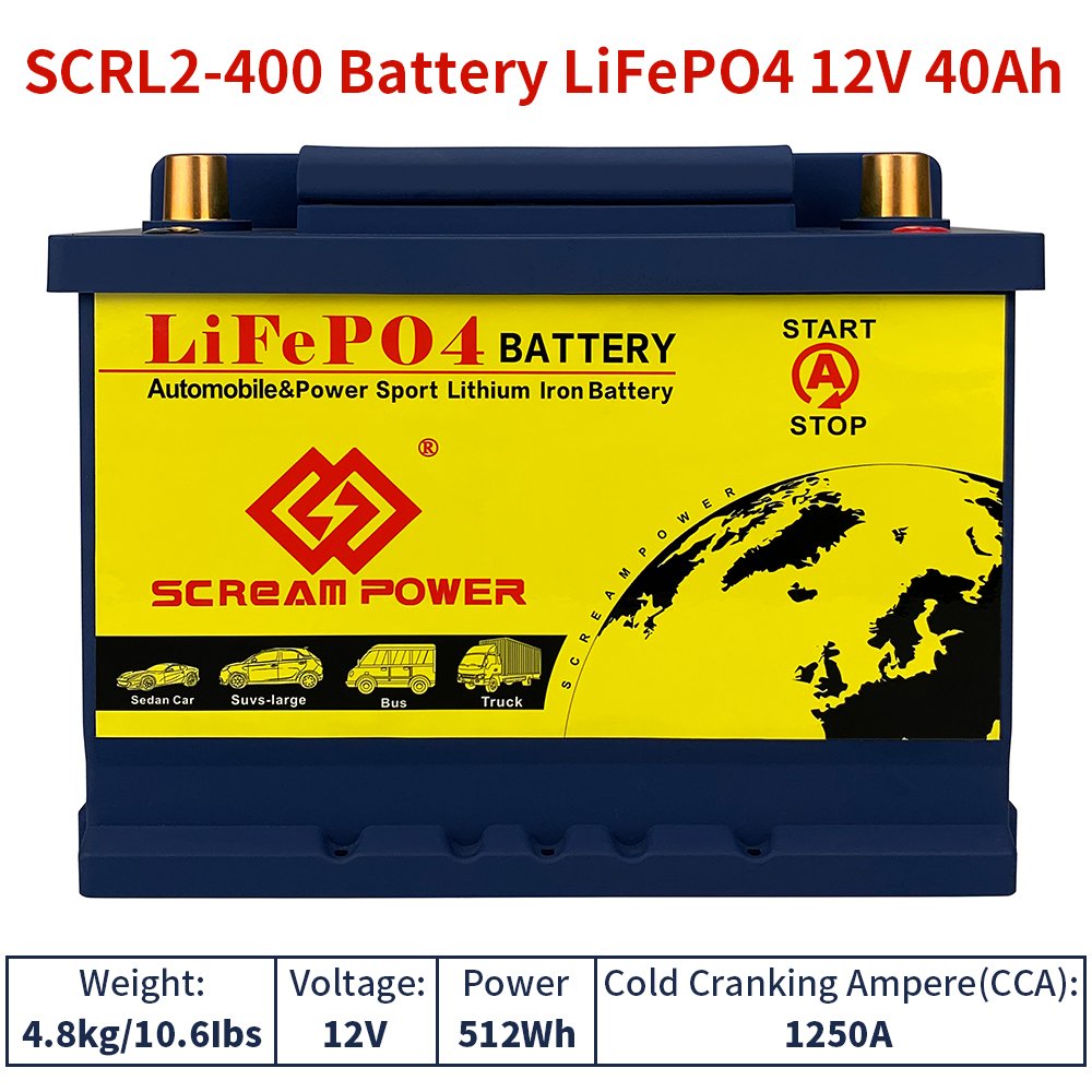 L2-400 BMS LFP 12.8v Lithium Iron Phosphate Cell Pack 1250A CCA 512Wh 12v 40Ah LifePo4 Motor Vehicle Starter Battery for Auto