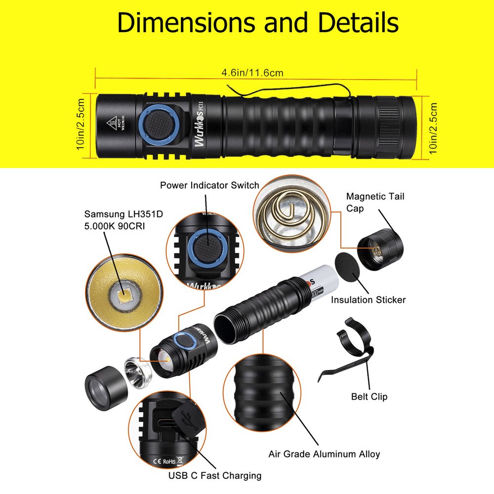 Outdoor Use Wurkkos FC11 1300lm USB-C Rechargeable 18650 Mini LED Flashlight