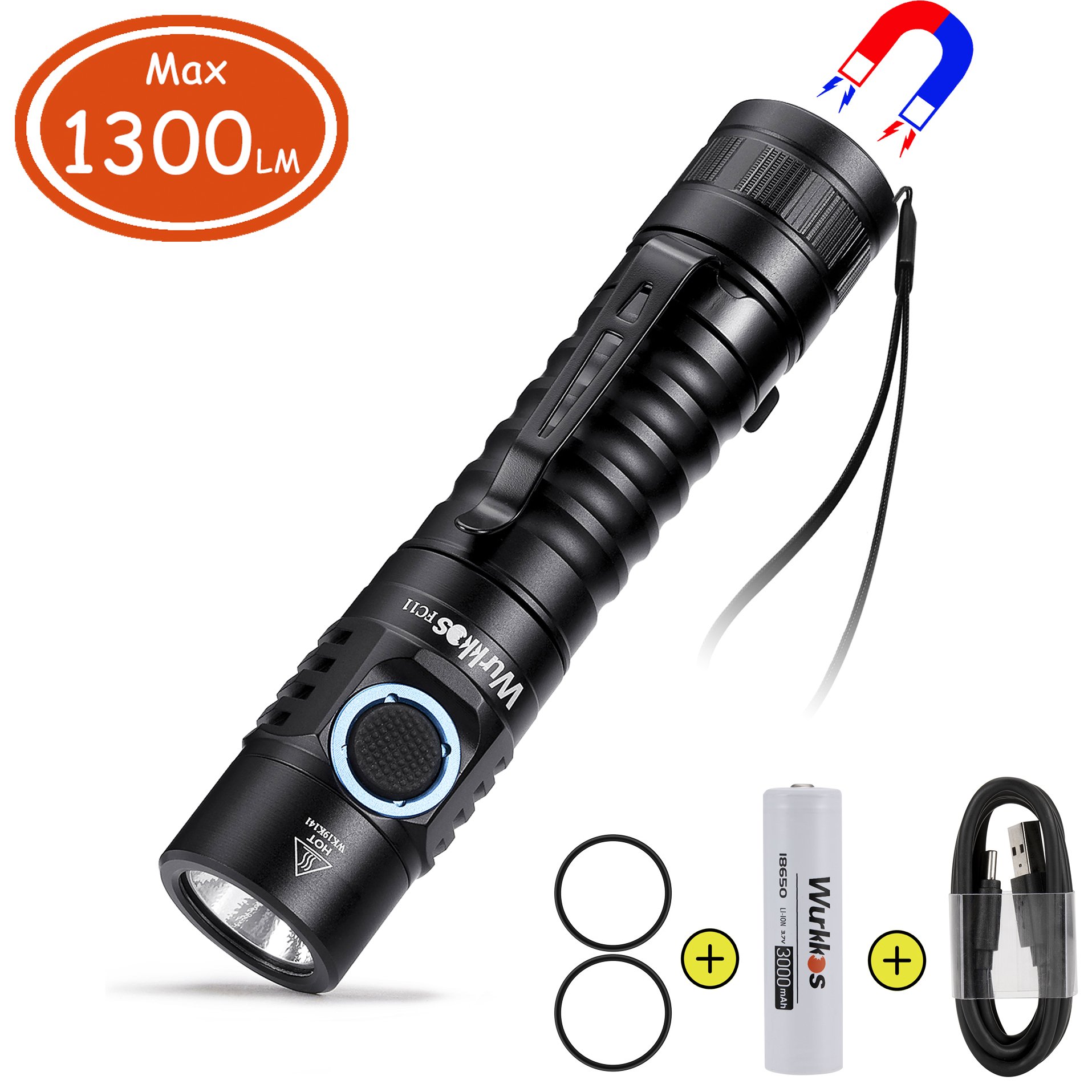 Outdoor Use Wurkkos FC11 1300lm USB-C Rechargeable 18650 Mini LED Flashlight
