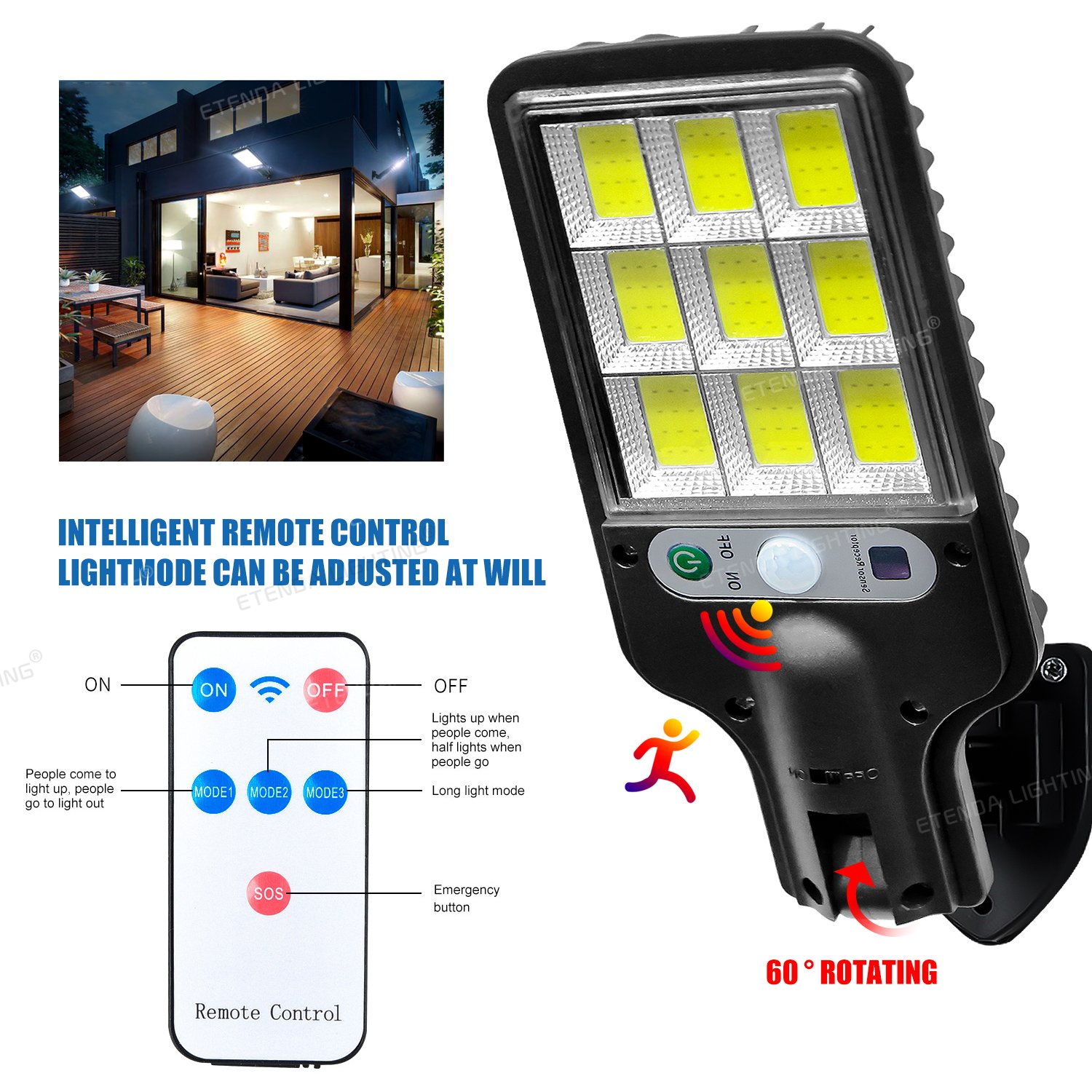 Outdoor Solar Wall Light Motion Sensor All in One Solar Street Light Garden Lamp With Remote Control