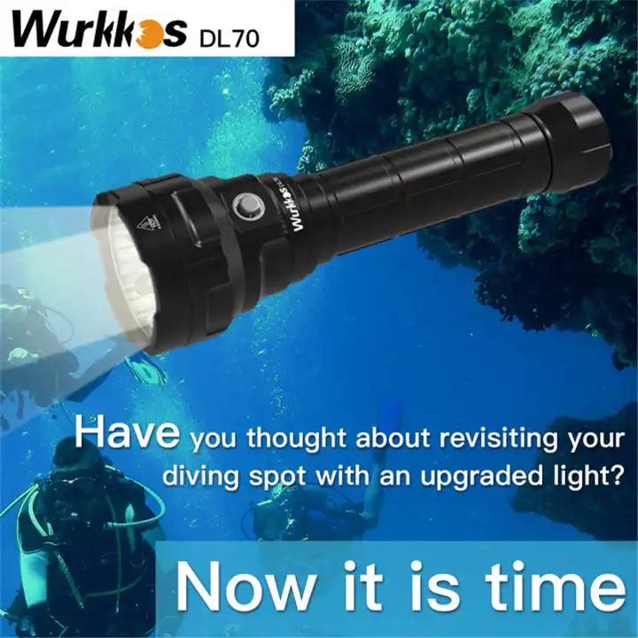 Wurkkos DL70 Super Bright 13000 LM Diving Flashlight IPX-8 Waterproof High Reliability Torch LED Professional Aluminum