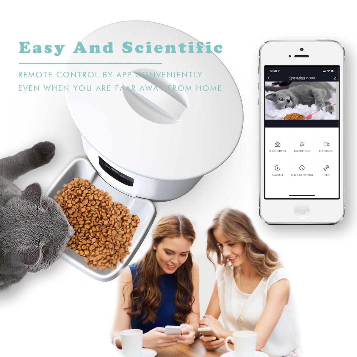 Smart Automatic Pet Feeder Remote Control Electronic Cat Dog Food Dispenser Injection Molded Intelligent Electronic Auto Feeder