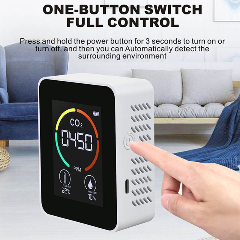 Indoor Air Quality Monitor Desktop Carbon Dioxide Gas Analyzer CO2 Meter Detector Temperature Humidity Meter CO2 Monitor