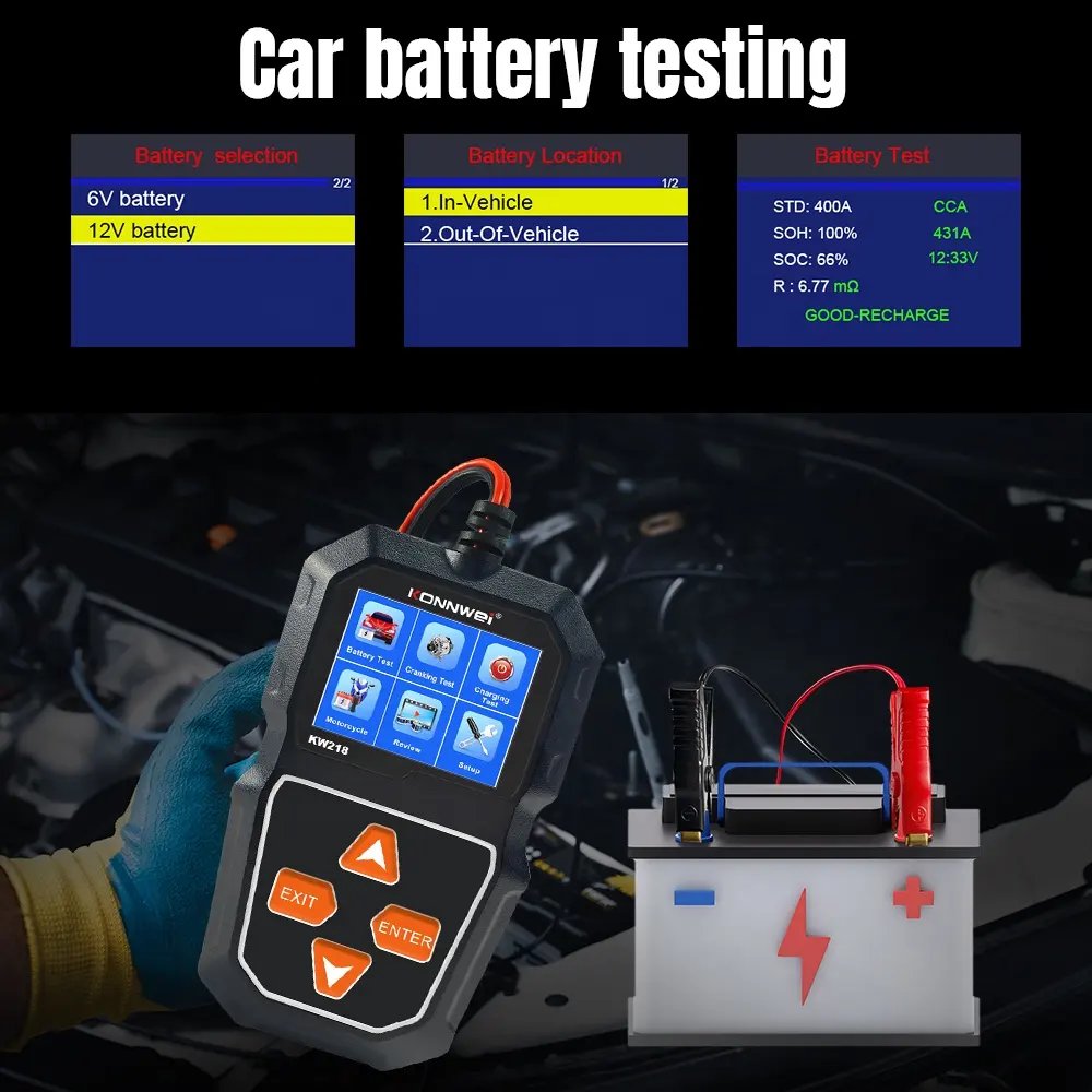 Multilingual KW218 6V 12V Automotive Lead Acid Battery Tester Voltage Resistance 2000CCA Analyzer Charging Cranking Test Tool