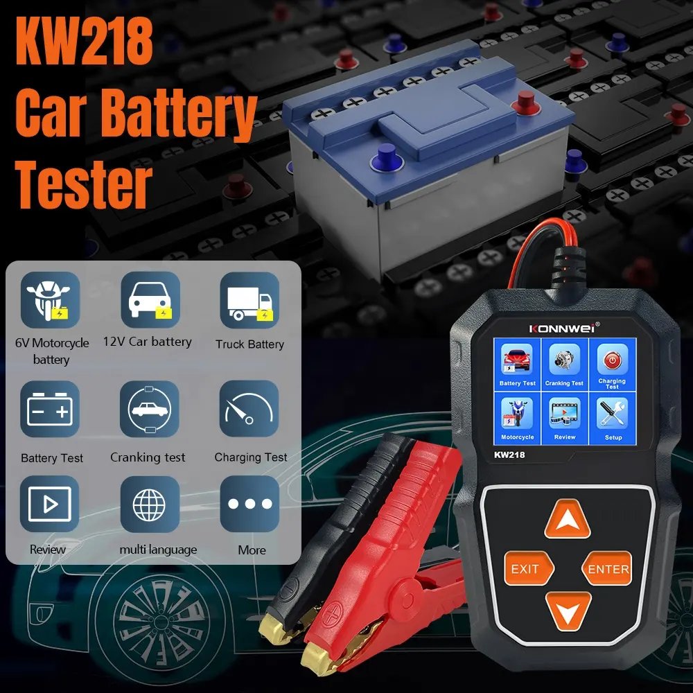 Multilingual KW218 6V 12V Automotive Lead Acid Battery Tester Voltage Resistance 2000CCA Analyzer Charging Cranking Test Tool