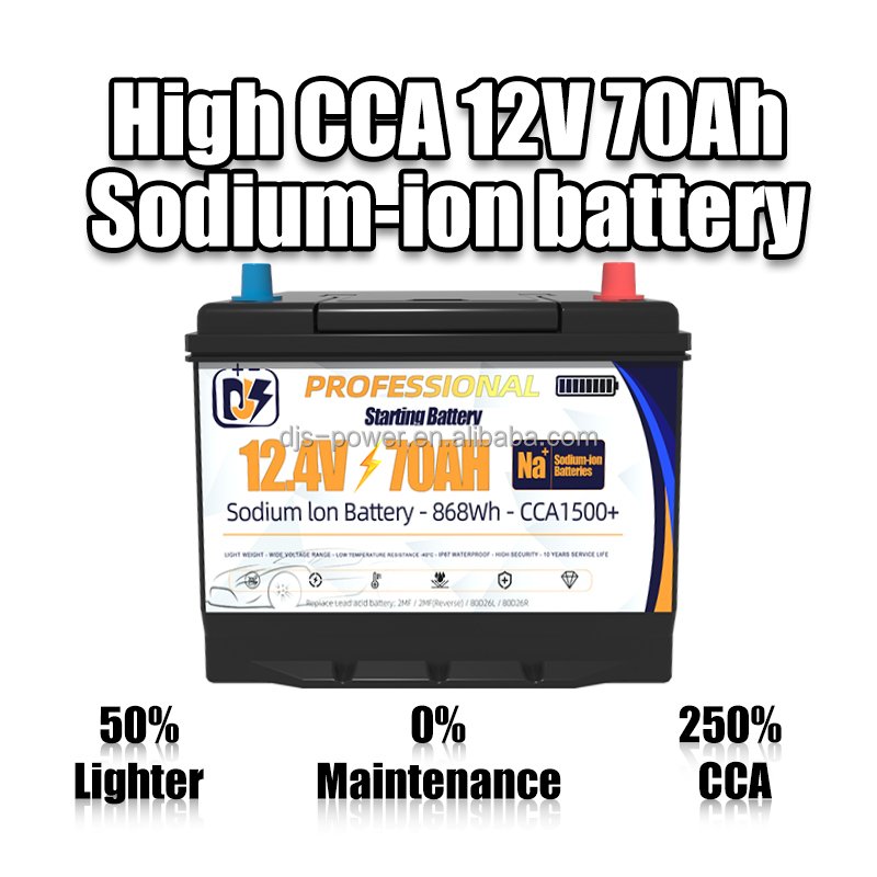 SIB 12v 70ah Crank Car Starting Sodium Ion Battery Replace 80D26L 2MF Auto Car Starting Boat Cranking Battery
