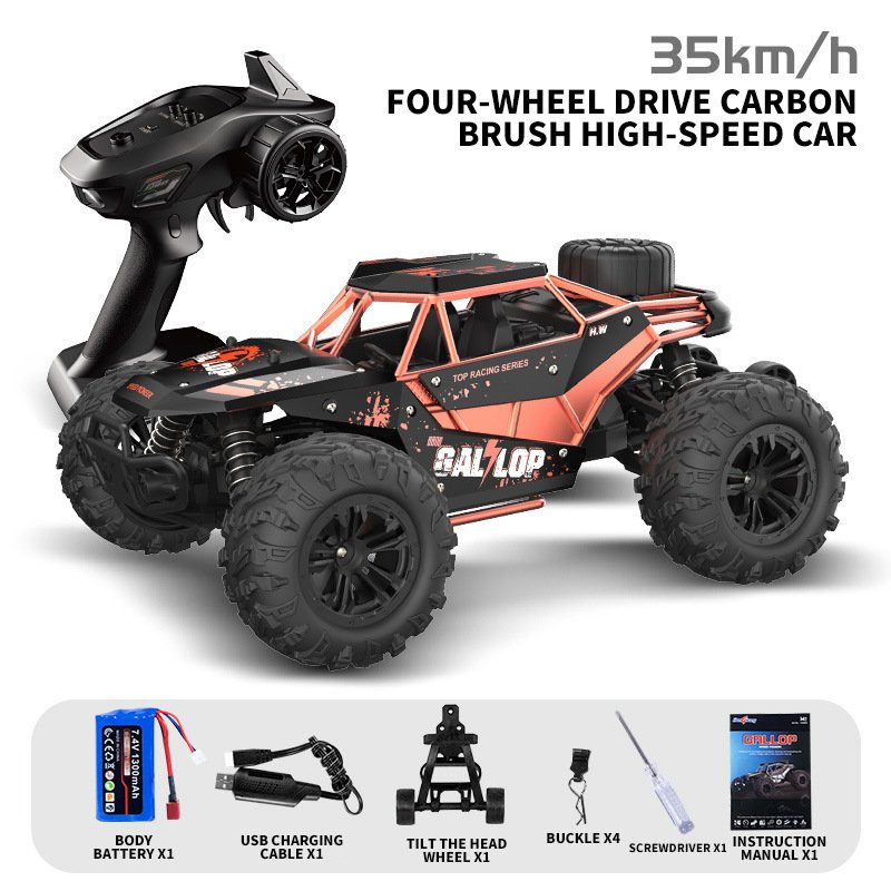 High-Speed 2.4GHz Remote Control 4WD RC Car 35KM/H Off-Road Racing Vehicle with LED Light Metal Brush 4x4 Trucks Hobby Toys