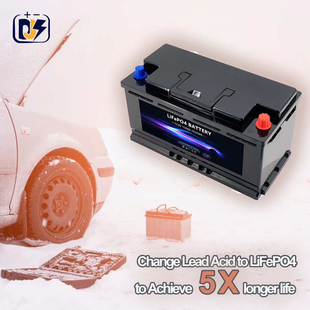 12V 150Ah DJS Custom LargeCapacity Lithium Battery for Starting CCA1400 Auto Battery 3Year Warranty LiFePO4 Battery for Cranking