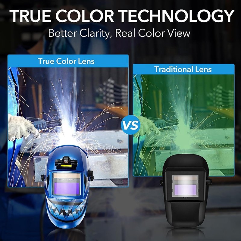 TRQ Welding Mask Stepless Adjustment Auto Darkening Welding Helmet Combined LED Headlights Welding Mask
