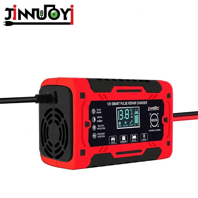 JINNUOYI Car Battery 12V Charger Motorcycle Battery Charger Intelligent Pulse Repair Lead Acid Battery Universal