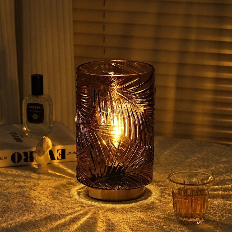 LED Wireless Glass Table Lamp Battery Timed Camping Hotel Restaurant Tabletop Bedroom Ambience Decorative Nightlight