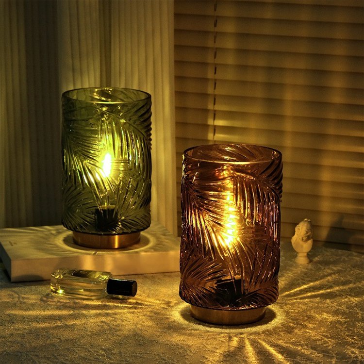 LED Wireless Glass Table Lamp Battery Timed Camping Hotel Restaurant Tabletop Bedroom Ambience Decorative Nightlight
