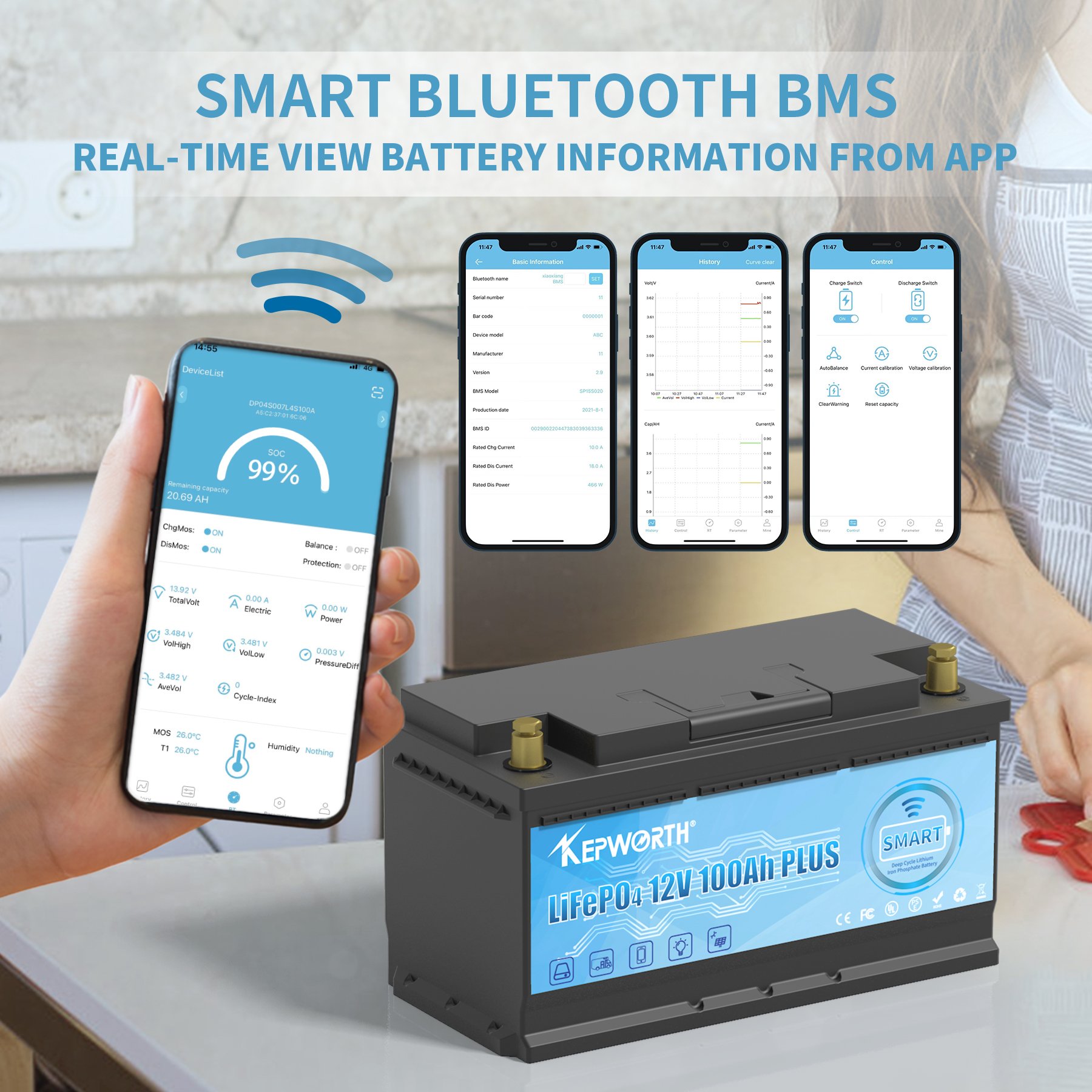 Smart Blue-tooth App Lifepo4 Battery 12v Solar Battery 100ah 120ah Auto Rechargeable Lithium Lifepo4 Battery